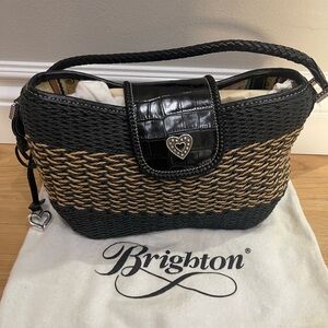 NWT Brighton Black and Tan Vintage Woven Shoulder Bag